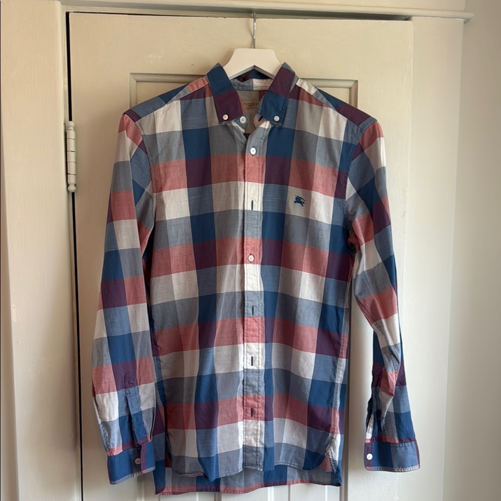 Burberry Blue and Red Casual Plaid Shirt
